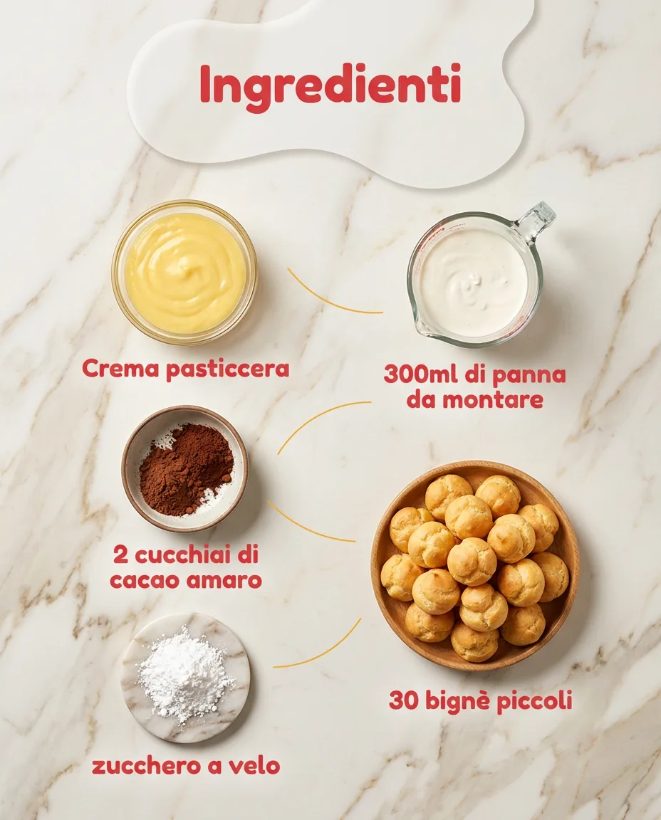 Bignè con crema diplomatica e crema al cacao fase 2