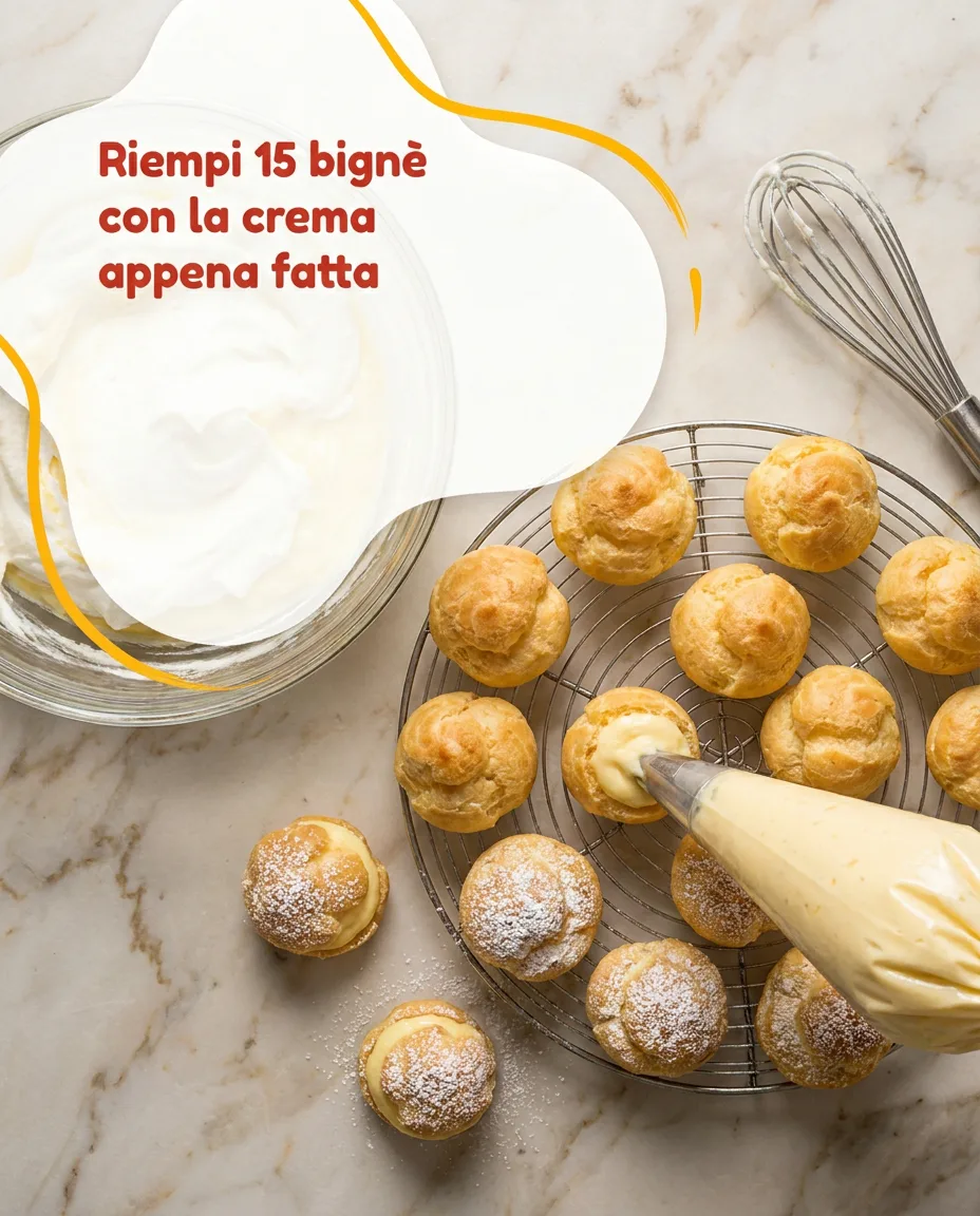 Bignè con crema diplomatica e crema al cacao fase 4