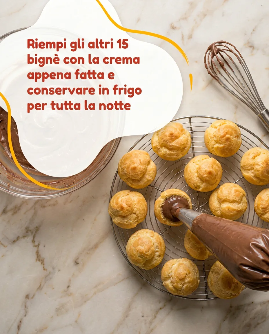 Bignè con crema diplomatica e crema al cacao fase 6