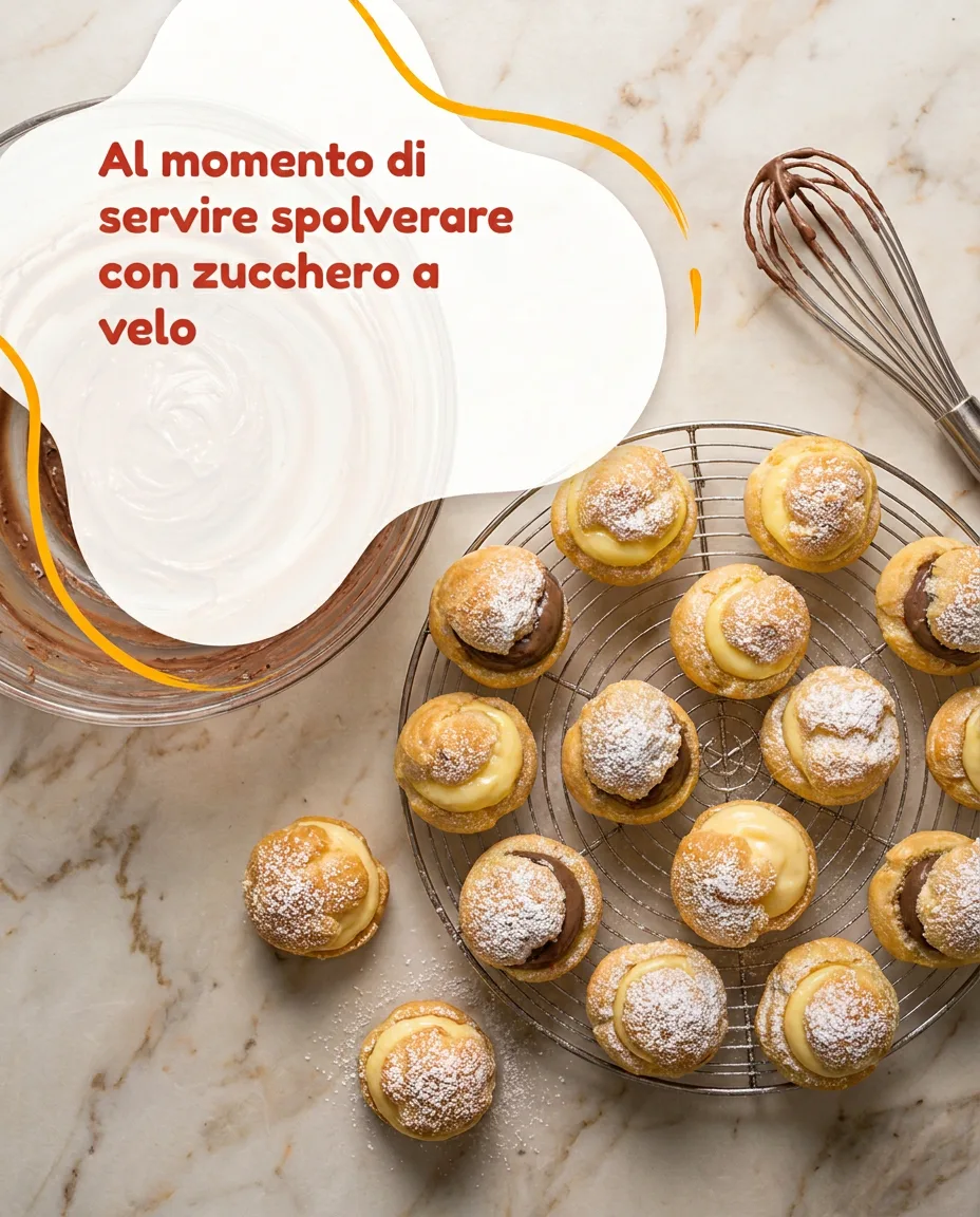 Bignè con crema diplomatica e crema al cacao fase 7