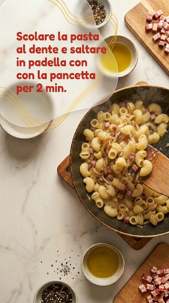 Pipe rigate con pancetta affumicata e cipolla fase 5