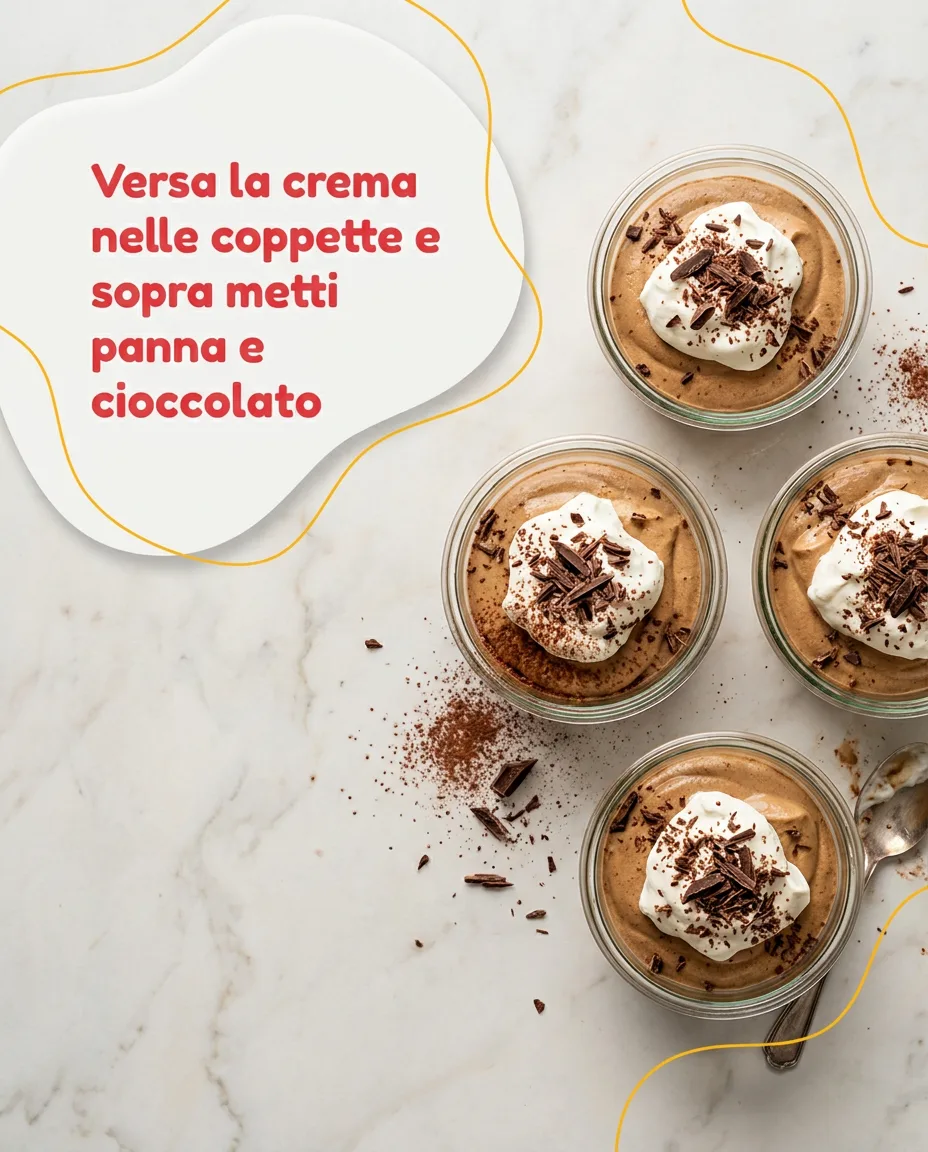 Coppetta di crema al caffè con panna e scaglie di cioccolato fase 6