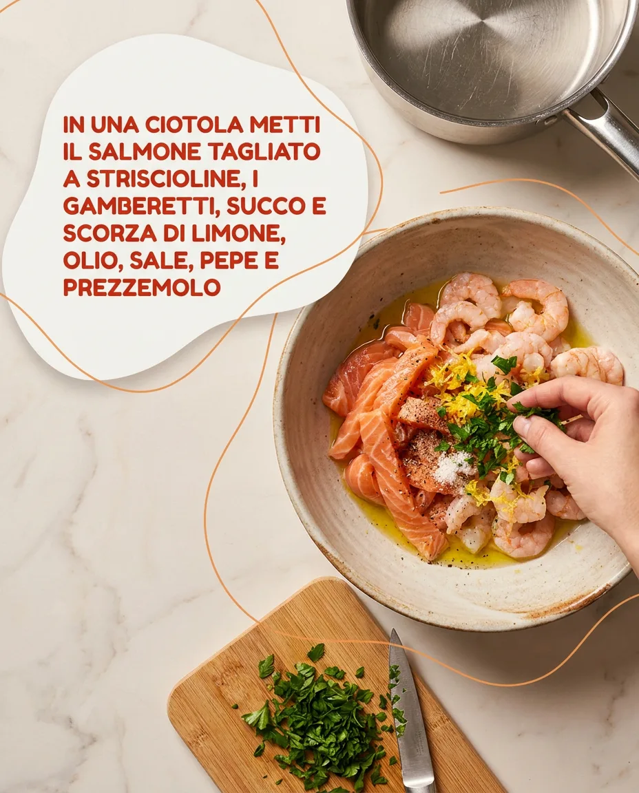 Farfalle con salmone e gamberetti fase 4