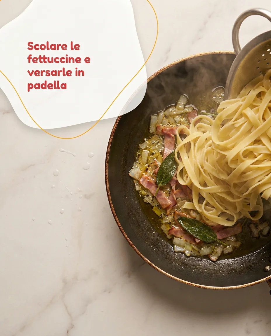 Fettuccine con con prosciutto cotto e salvia fase 4