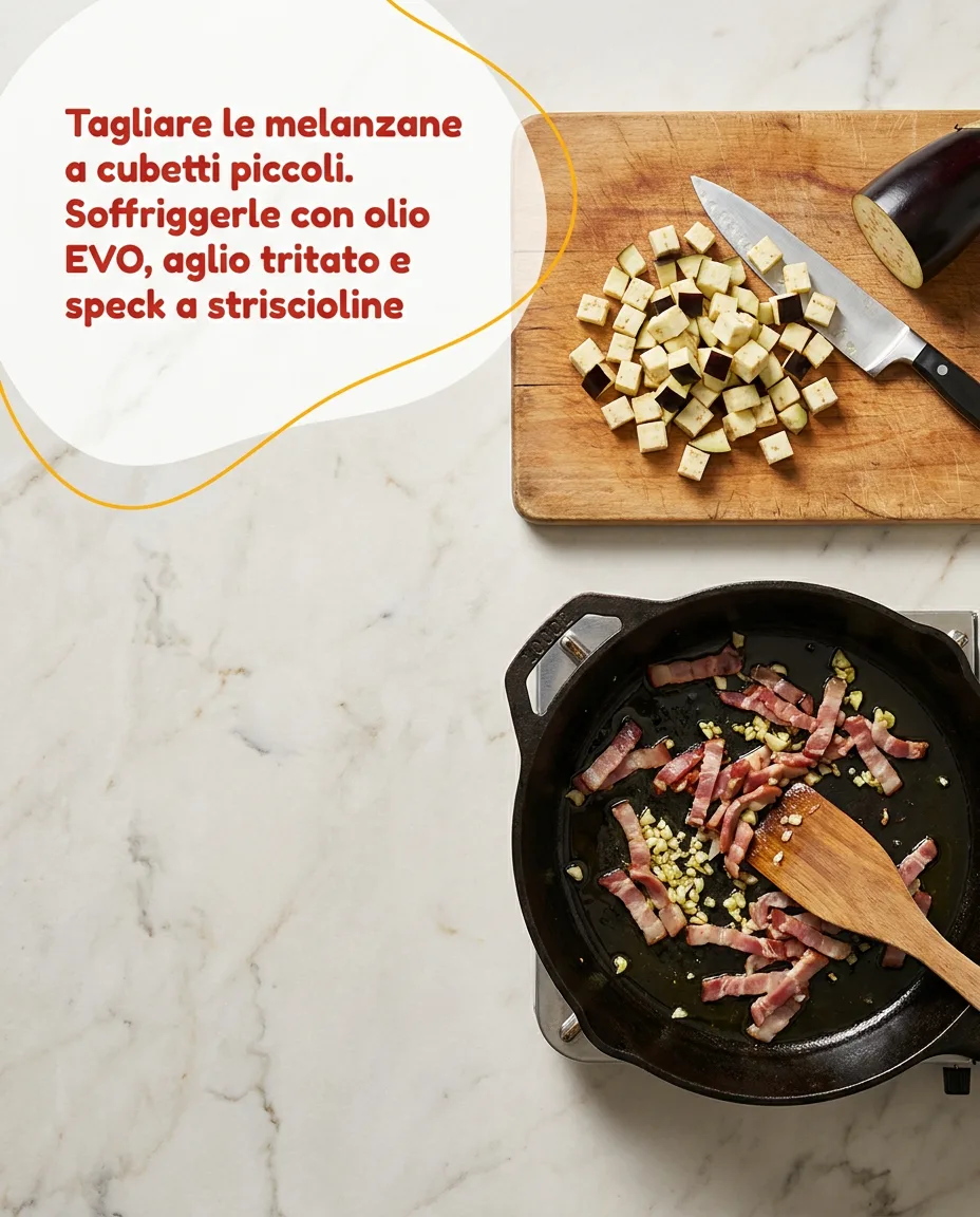 Mezze maniche con melanzane e speck fase 3