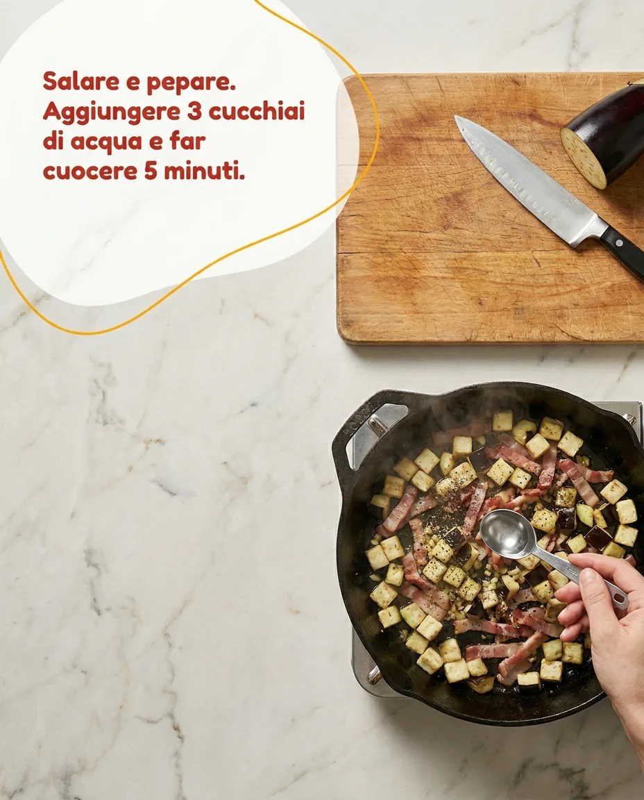 Mezze maniche con melanzane e speck fase 4
