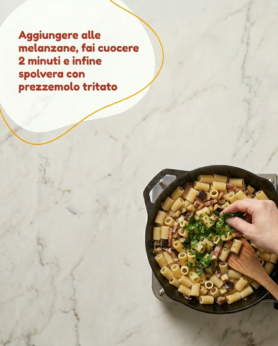 Mezze maniche con melanzane e speck fase 6