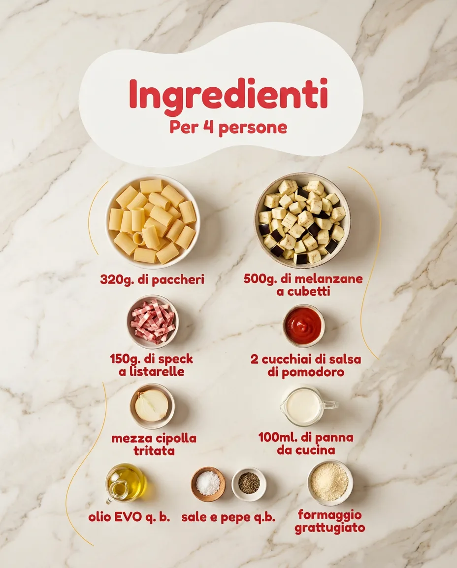 Paccheri con melanzane, speck e panna fase 2