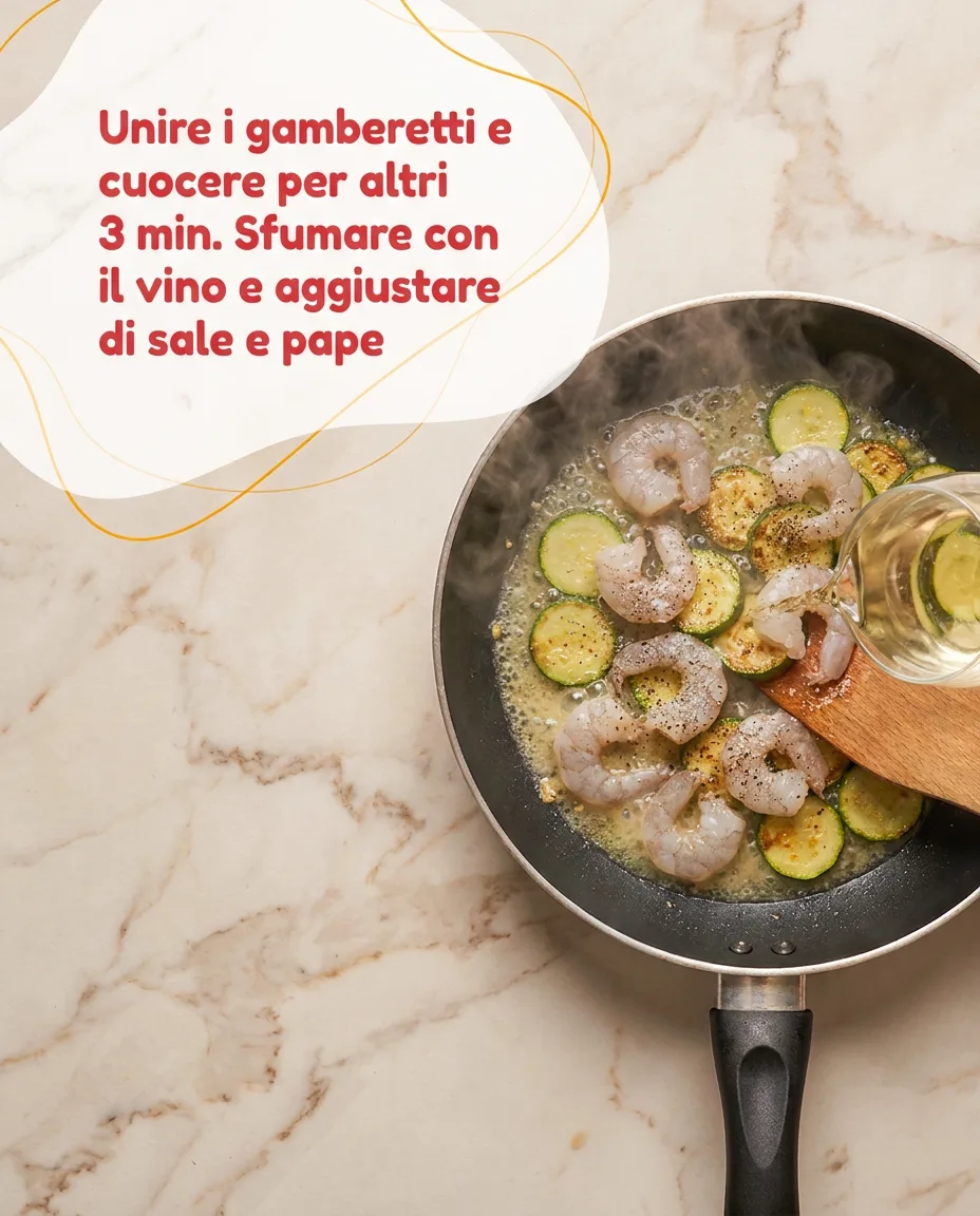 Tagliatelle paglia e fieno con zucchine e gamberetti fase 4