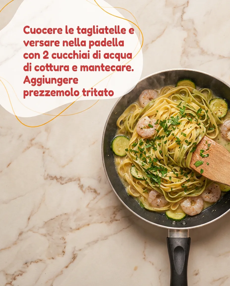 Tagliatelle paglia e fieno con zucchine e gamberetti fase 5